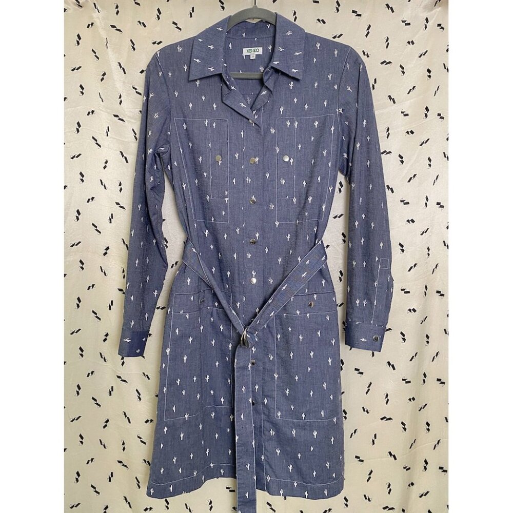 Kenzo chambray cactus novelty print shirt dress - Size 36
